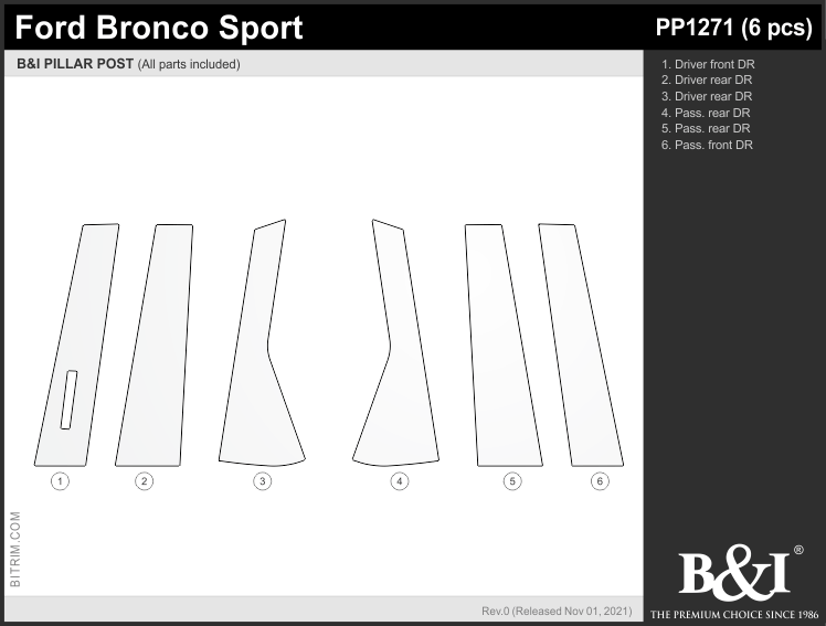 REAL CARBON FIBER PILLAR Posts for FORD BRONCO SPORT (2021-UP) 6pc